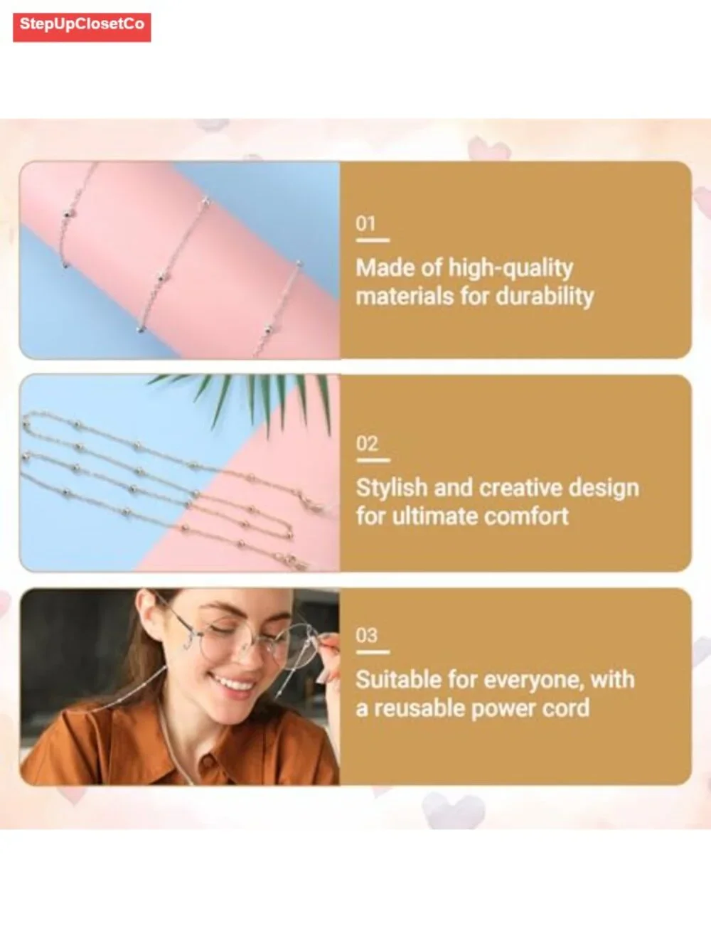 4 Pcs Metal & Acrylic Eyeglass Chains, Adjustable Vintage Glasses Strap Lanyard